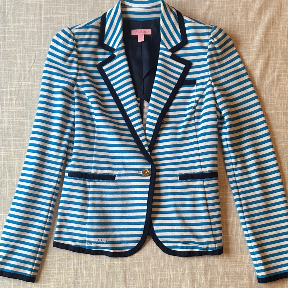 Lilly Pulitzer Blue & White Blazer Jacket - Classic Nautical Style